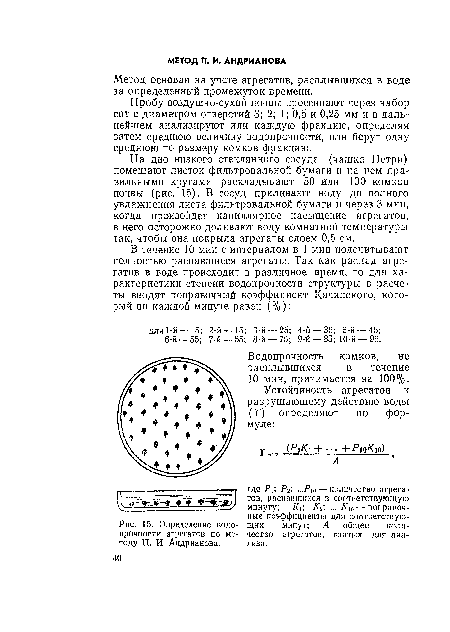 Определение вод о прочности агрегатов по ме тоду П. И. Андрианова.