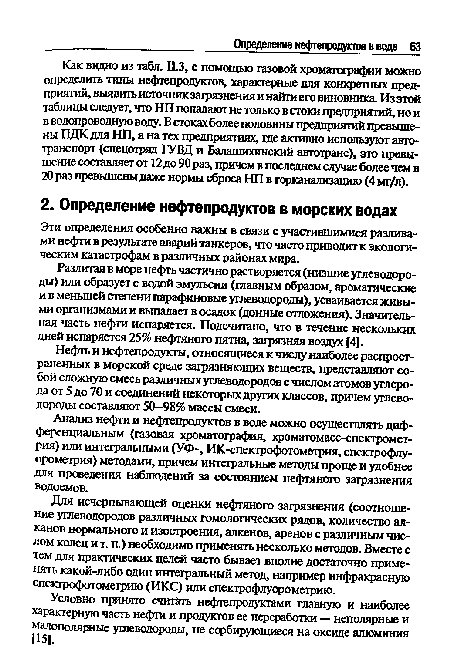 Разлитая в море нефть частично растворяется (низшие углеводороды) или образует с водой эмульсии (главным образом, ароматические и в меньшей степени парафиновые углеводороды), усваивается живыми организмами и выпадает в осадок (донные отложения). Значительная часть нефти испаряется. Подсчитано, что в течение нескольких дней испаряется 25% нефтяного пятна, загрязняя воздух [4].