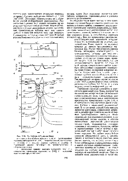 Трансформный разлом Вима а - схема относительного движения плит; б аномалии (наблюденные по [458] - сплошной линией, вычисленные - точками); в - сводные разрезы глубинного строения и термического режима литосферы • по гравиметрическим и сейсмическим данным