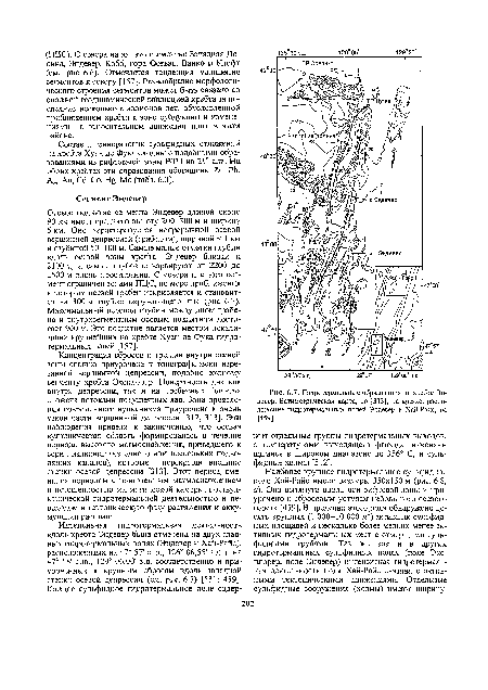 Гидротермальные образования па хребте Эндевер. Батиметрическая карта, по [313]; на врезке