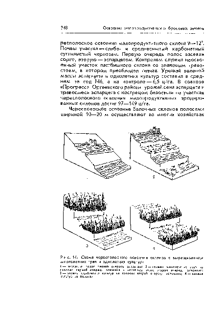 Схема чересполосного освоения склонов с выращиванием многолетних трав и однолетних культур