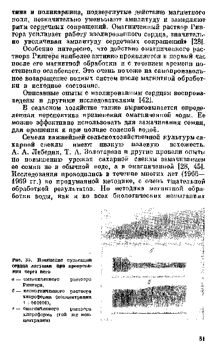 Изменение пульсации сердца лягушки при пропускании через него