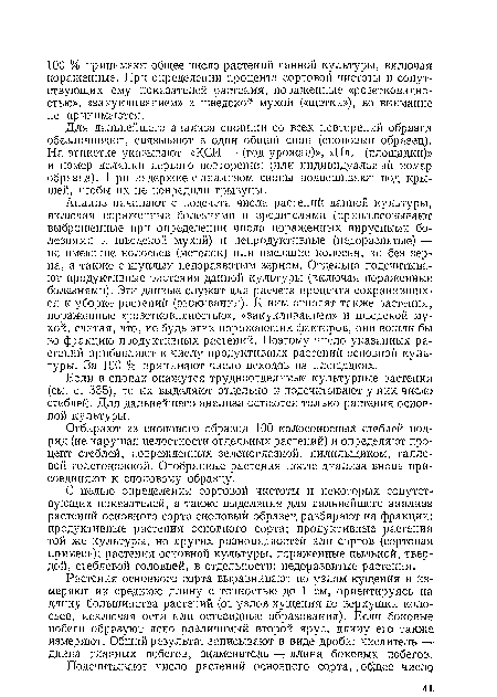 Для дальнейшего анализа снопики со всех повторений образца обезличивают, связывают в один общий сноп (сноповый образец). На этикетке указывают: «КСИ — (год урожая)», «Пл. (площадки)» и номер делянки первого повторения (или индивидуальный номер образца). При задержке с анализом снопы подвешивают под крышей, чтобы их не повредили грызуны.