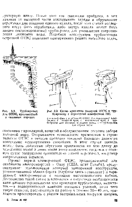 Схема крепления плавучей ОТЭС к трубопроводу с переходной платформой [83].