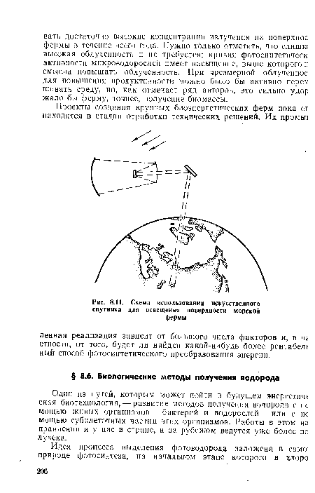 Схема использования искусственного спутника для освещения поверхности морской фермы