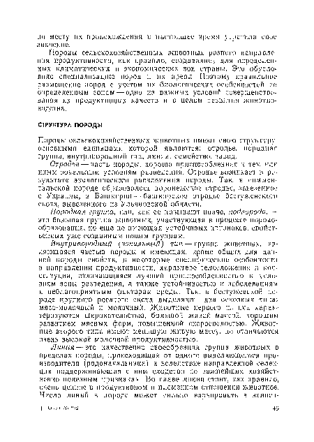 Породы сельскохозяйственных животных разного направления продуктивности, как правило, создавались для определенных климатических и экономических зон страны. Это обусловило специализацию пород и их ареал. Поэтому правильное размещение пород с учетом их биологических особенностей по определенным зонам — одно из важных условий совершенствования их продуктивных качеств и в целом развития животноводства.