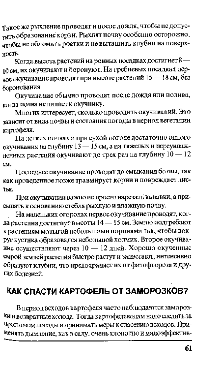 Окучивание обычно проводят после дождя или полива, когда почва не липнет к окучнику.