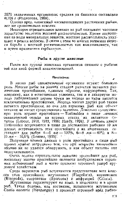 Среди паразитов рыб встречаются представители всех классов типа простейших: жгутиковых (Flagellata), корненожек (Rizopoda), споровиков (Sporozoa) и инфузорий (Ciliata).