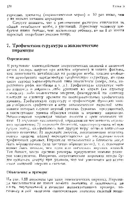 Следует помнить, что с увеличением размеров снижается не общий метаболизм особи, а удельный. Взрослому человеку требуется нищи больше, чем маленькому ребенку, но на 1 кг массы взрослый потребляет меньше ггищи.