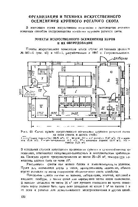 Пункты искусственного осеменения коров строят по типовым проектам № 807—6 (рис. 43) и 807—7, разработанным в 1966 г. Гипронисельхозом.