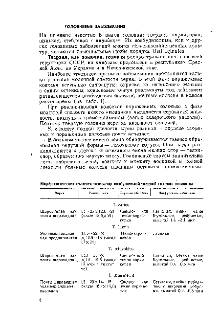 Твердая, или вонючая, головня распространена почти на всей территории СССР, но наиболее вредоносна в республиках Средней Азии, на Украине и в Нечерноземной зоне.