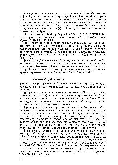 В период вегетации растений патоген распространяется конидиями, а сохраняется в виде грибницы на семенах и пораженных остатках растений.