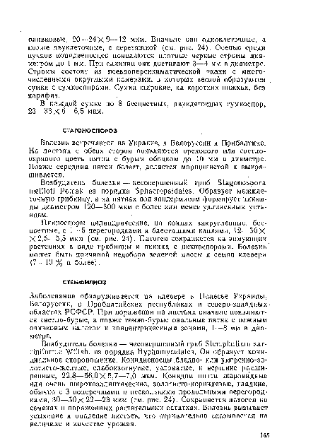 Заболевание обнаруживается на клевере в Полесье Украины, Белоруссии, в Прибалтийских республиках и северо-западных областях РСФСР. При поражении на листьях вначале появляются светло-бурые, а позже темно-бурые овальные пятна с нежным оливковым налетом и концентрическими зонами, 1—8 мм в диаметре.