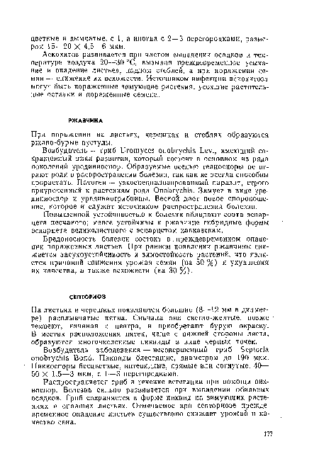 Распространяется гриб в- течение вегетации при помощи пикноспор. Болезнь сильно развивается при выпадении обильных осадков. Гриб сохраняется в форме пикнид на зимующих растениях и опавших листьях. Отмечаемое при септориозе преждевременное опадение листьев существенно снижает урожай и качество сена.