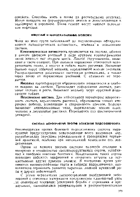 Мозаика характеризуется образованием мозаичности и слабого некроза на листьях. Происходит деформация листьев, растения отстают в росте. Вызывает мозаику вирус курчавой поло-сатости табака.