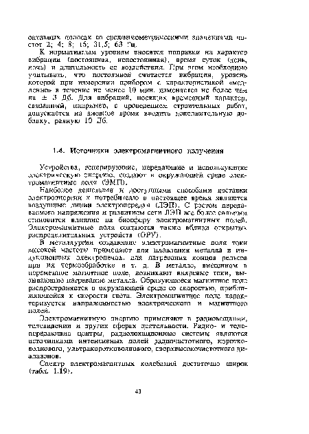 Электромагнитную энергию применяют в радиовещании, телевидении и других сферах деятельности. Радио- и телепередающие центры, радиолокационные системы являются источниками интенсивных полей радиочастотного, коротковолнового, ультракоротковолнового, сверхвысокочастотного диапазонов.