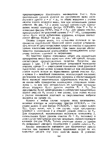 Отсюда следует вывод, что нормативы платежей за загрязнение окружающей природной среды следует устанавливать исходя из среднеотраслевых затрат на очистку и заданного уровня извлечения загрязнений. При таком подходе обеспечивается максимальное использование мотивационного механизма системы платежей за загрязнение.