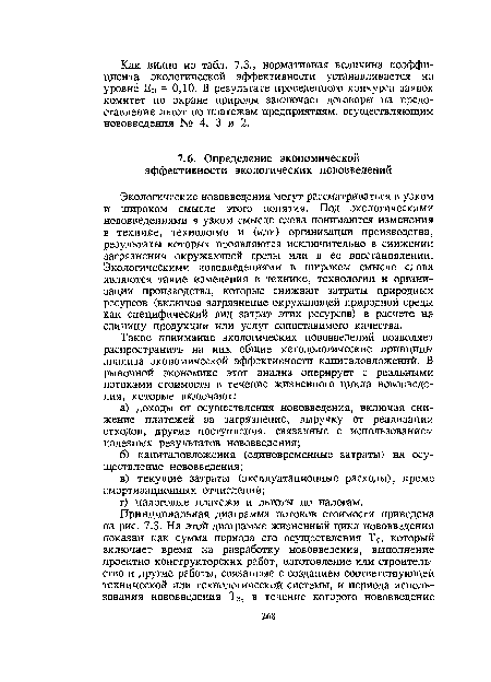 Экологические нововведения могут рассматриваться в узком и широком смысле этого понятия. Под экологическими нововведениями в узком смысле слова понимаются изменения в технике, технологии и (или) организации производства, результаты которых проявляются исключительно в снижении загрязнения окружающей среды или в ее восстановлении. Экологическими нововведениями в широком смысле слова являются такие изменения в технике, технологии.и организации производства, которые снижают затраты природных ресурсов (включая загрязнение окружающей природной среды как специфический вид затрат этих ресурсов) в расчете на единицу продукции или услуг сопоставимого качества.