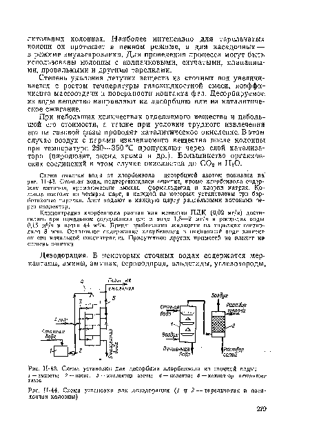 П-44. Схема установки для дезодорации (1 и 2 — тарельчатая и наса-дочная колонны)