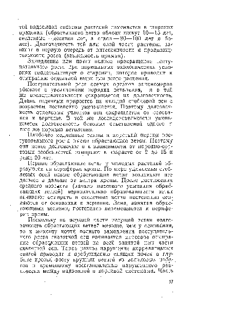 Замедление или почти полное прекращение поступательного роста при нормальных экологических условиях свидетельствует о старении, которое приводит к отмиранию отдельной ветви или всего растения.