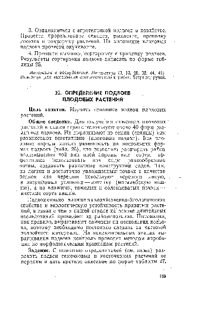 Подвои сильно влияют на хозяйственно-биологические свойства и экологическую устойчивость привитых растений, в связи с чем в нашей стране на основе длительных исследований проведено их районирование. Питомники, как правило, выращивают саженцы на нескольких подвоях, поэтому необходимо постоянно следить за чистотой подвойиого материала. На заключительных этапах выращивания подвоев контроль проводят методом апробации по морфологическим признакам растений.