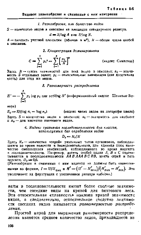 Здесь N — сумма значимостей для всех видов в описании; n-i — значимость S отдельных вндон; pi — относительные значимости (как десятичная часть) для этих же видов.