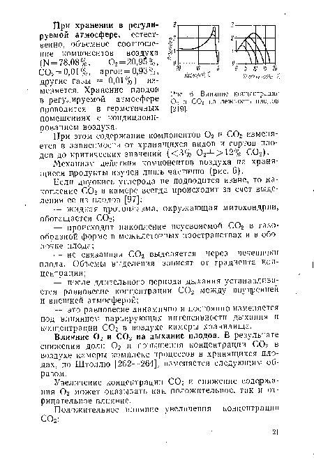 С02 = 0,01%, аргон = 0,93%, другие газы = 0,01%) изменяется. Хранение плодов в регулируемой атмосфере проводится в герметичных помещениях с кондиционированием воздуха.