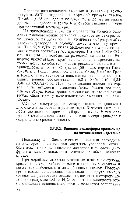 Поскольку при биологическом окислении расходуется кислород и выделяется двуокись углерода, можно полагать, что их парциальное давление и скорость диффузии в тканях оказывают влияние на обмен веществ плодов.