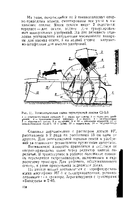 Технологическая схема зернотуковой сеялки С3-3,6