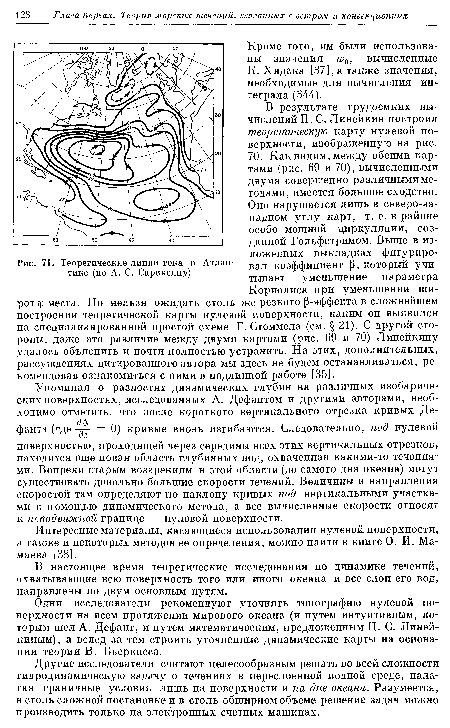 Теоретические линии тока в Атлантике (по А. С. Саркисяну)