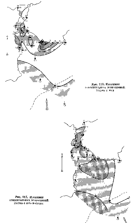 Изолинии относительных возвышений. Волна с юго-востока