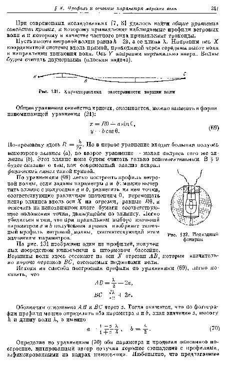 При современных исследованиях [7, 8] удалось найти общие уравнения семейства кривых, к которому принадлежат наблюдаемые профили ветровых волн и к которому в качестве частного вида принадлежат трохоиды.