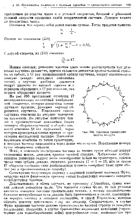 Иными словами, движение частицы здесь можно рассматривать как движение спутника «планеты», причем «планета» движется против часовой стрелки по орбите, в 17 раз превышающей орбиту спутника, вокруг «тяготеющего центра» (вокруг исходного положения точки), а спутник вдобавок движется вокруг планеты по часовой стрелке и с периодом обращения, в 17 раз меньшим, чем период обращения планеты.