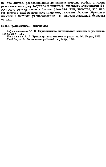 Курсанов А. Л. Транспорт ассимилятов в растении. М., Наука, 1976.