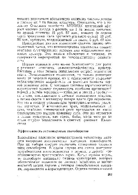 Приведенные данные позволяют сделать вполне обоснованный вывод, что почвозащитная технология создает наиболее благоприятные условия для возделывания зерновых культур. Это вполне объяснимо и вытекает из содержания мероприятий по почвозащитному земледелию.