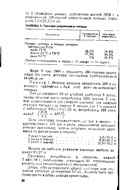 Пример 1. Фермер намерен прорастить 100 т семенного картофеля и для этой цели он использует теплицу.