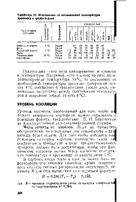 Уровень изоляции, необходимый для того, чтобы из бежать замерзания картофеля, можно определить с помощью формул, предложенных Д. И. Бартлеттом из Консультативной сельскохозяйственной службы.