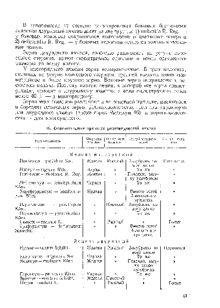 У многорядного ячменя зерна невыравненные. В трех колосках, сидящих на уступе колосового стержня, средний колосок имеет симметричное п более крупное зерно. Боковые зерна искривлены и несколько мельче. Поэтому партию семян, в которой все зерна симметричные, относят к двурядному ячменю, а если симметричных зерен менее 40 % — к многорядиому.