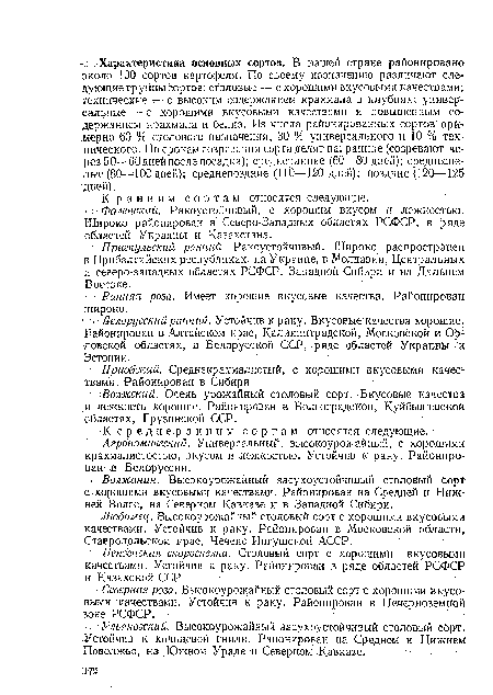 Любимец. Высокоурожайный столовый сорт с хорошими вкусов ыми качествами. Устойчив к раку. Районирован в Московской области, Ставропольском крае, Чечено-Ингушской АССР.