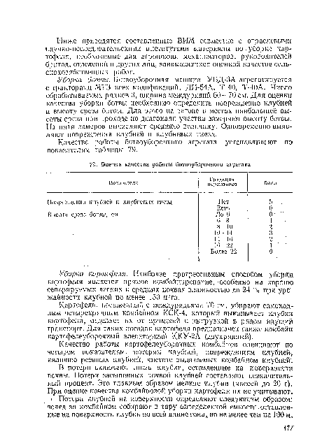 Уборка картофеля. Наиболее прогрессивным способом уборки картофеля является прямое ■комбайнирование, особенно на хорошо сепарируемых легких и средних почвах влажностью до 24 % при урожайности клубней не менее 150 ц/га.