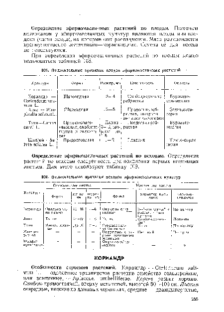 При определении эфирномасличных растении по плодам можно пользоваться таблицей 108.