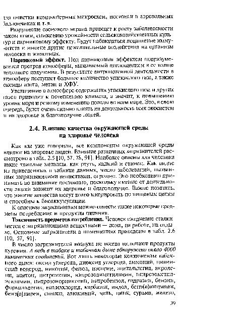 Токсичность предметов потребления. Человек ежедневно сталкивается с загрязняющими веществами — дома, на работе, на отдыхе. Основные загрязнители в помещениях приведены в табл. 2.6 [10, 57, 91].