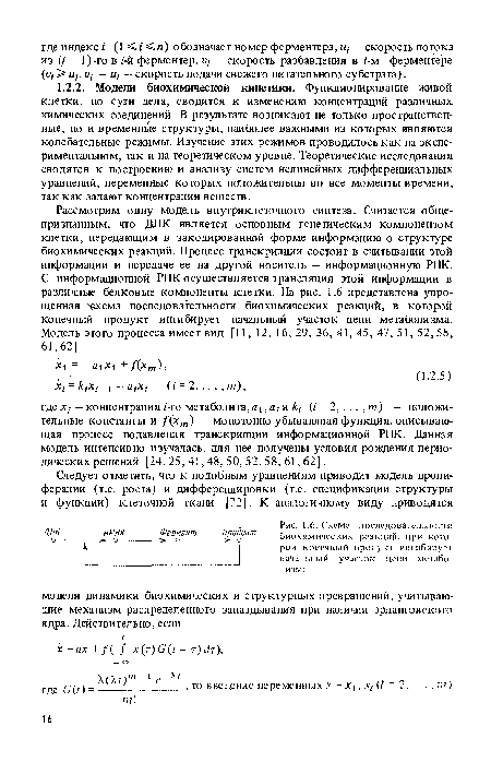 Схема последовательности биохимических реакций, при которой конечный продукт ингибируем начальный участок цепи метаболизма