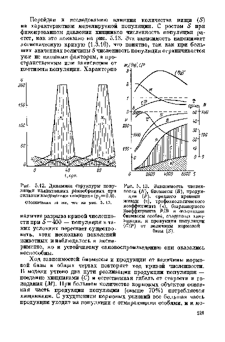 Динамика структуры популяции планктонных ракообразных при сильном воздействии хищников (р?=0.9).