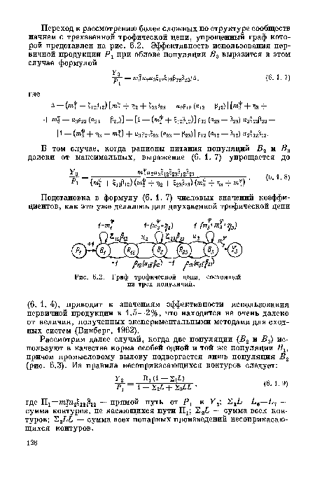 Граф трофической цепи, состоящей из трех популяций.
