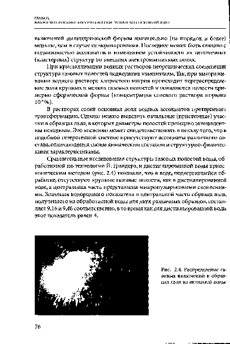 Распределение газовых включений в образцах льда из активной воды