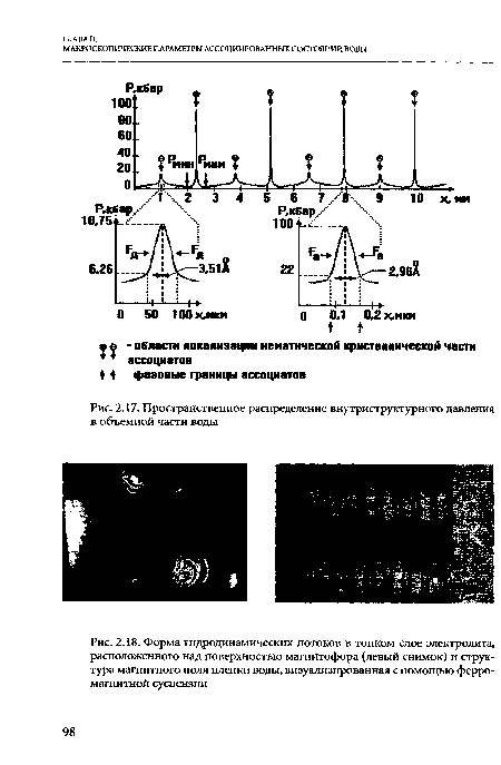 Пространственное распределение внутриструктурного давления в объемной части воды