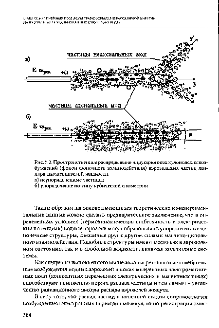 Пространственное распределение индукционных кулоновских возбуждений (фонон-фононного взаимодействия) аэрозольных частиц лен-нард-джонсоновской жидкости.