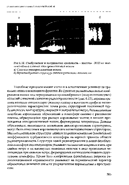 Изображение в координатах «дальность - высота» ЭОП от ионного облака стоячей электромагнитной волны