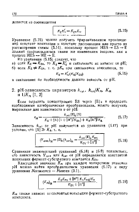 Зависимость кса от pH получается из уравнения (5.17) при условии, что [Э] Кв, т. е.